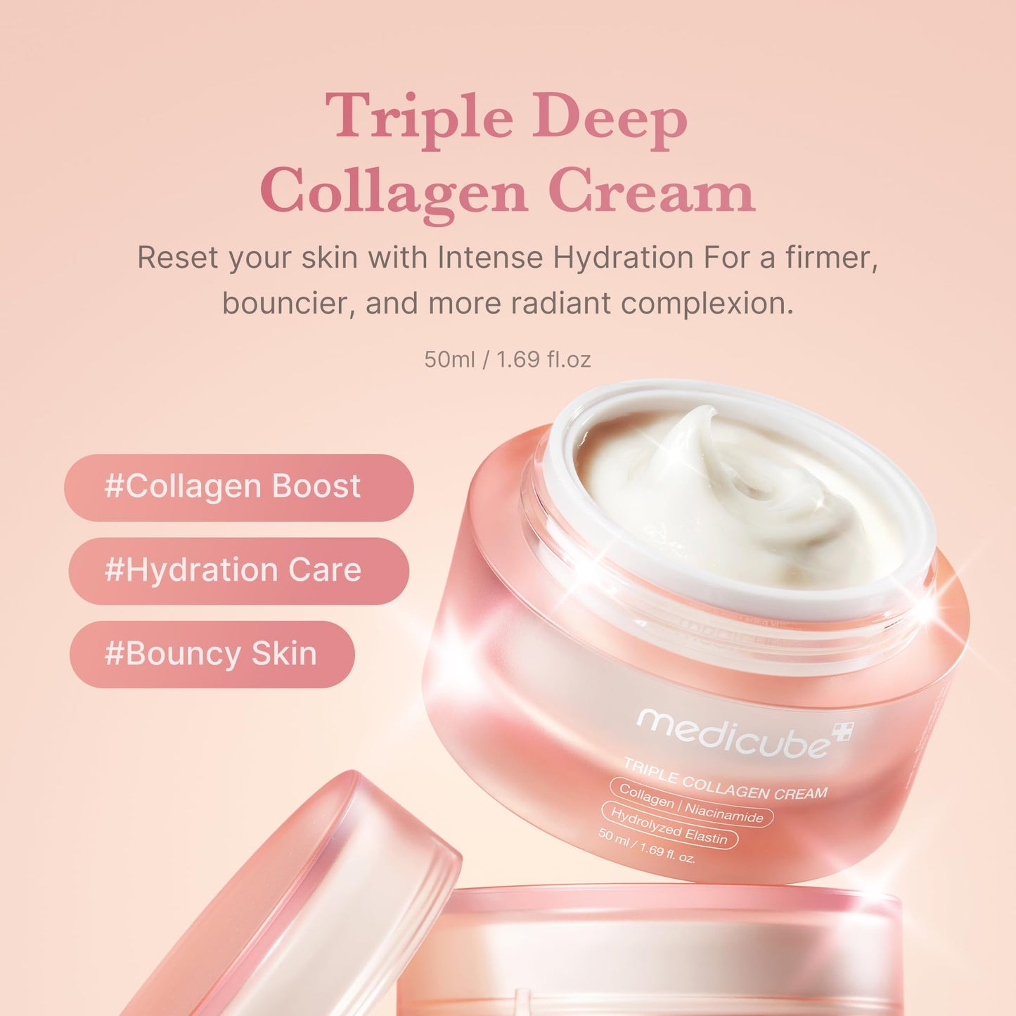 medicube Triple Collagen Cream - Hydrating & Firming Moisturizer with Hyaluronic Acid, Premium Elastin, Shea Butter