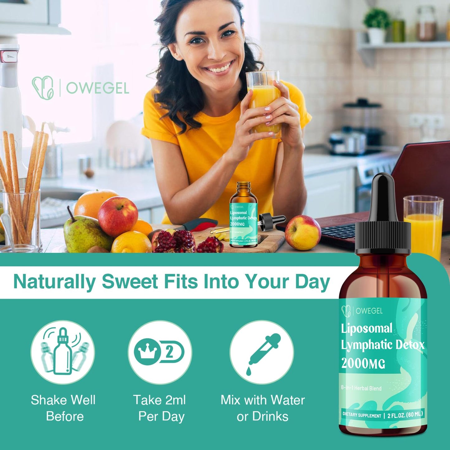 owegel Liposomal Lymphatic Drainage Drops 2000mg – Immune & Lymph System Support – Lymphatic Detox and Cleanse with Echinacea, Red Clover, Dandelion & Cleavers – Sugar-Free, Alcohol-Free – 2 FL OZ owegel buy supplements Au