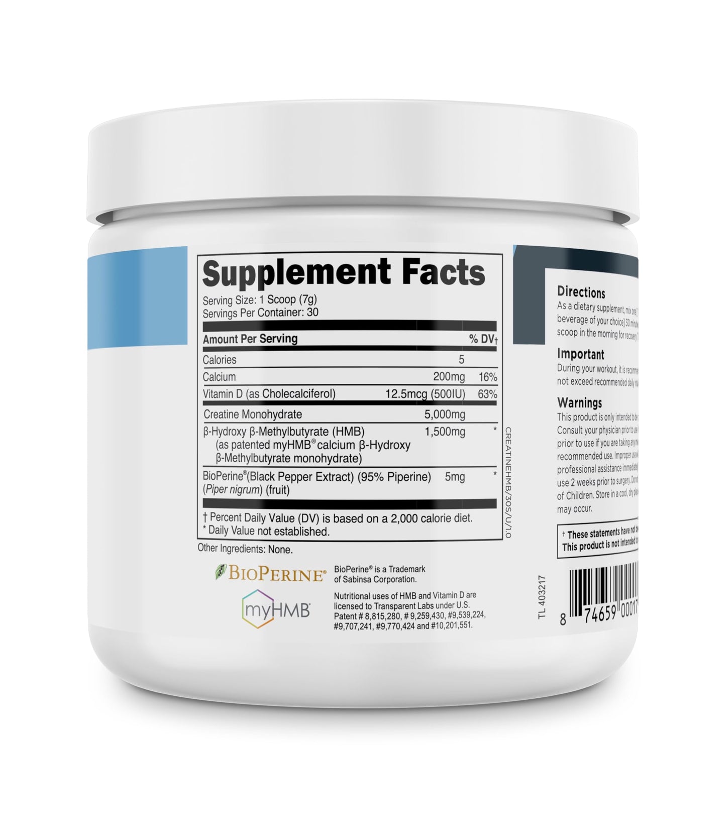 Transparent Labs Creatine HMB - Creatine Monohydrate Powder with HMB for Muscle Growth, Increased Strength, Enhanced Energy Output, and Improved Athletic Performance - 30 Servings, Unflavored Transparent Labs buy supplements Au