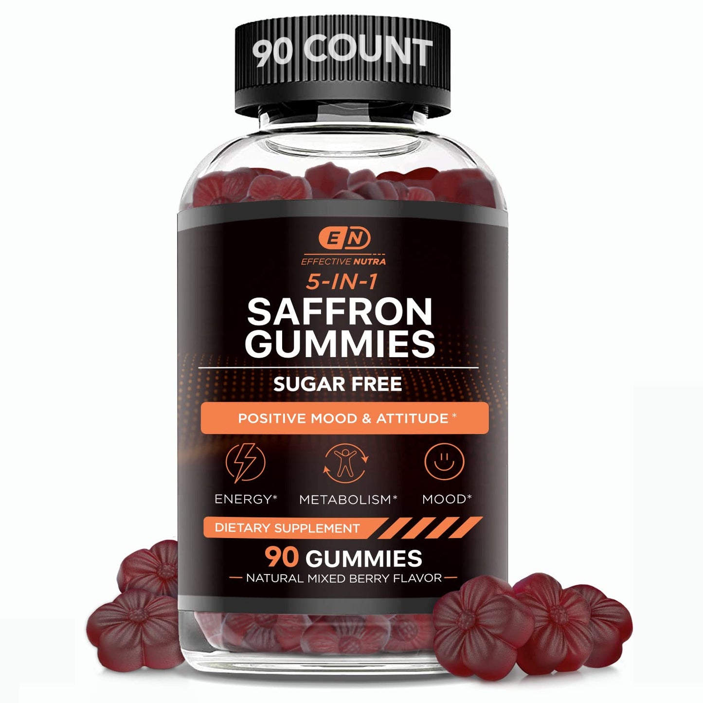 Effective Nutra Saffron Gummies for Adults 88.5mg - Mood Support & Stress Relief with GABA, Passion Flower - 5-in-1 Formula - Sugar-Free, Vegan, Non-GMO, Made in USA - 90 Count (45-Day Supply)