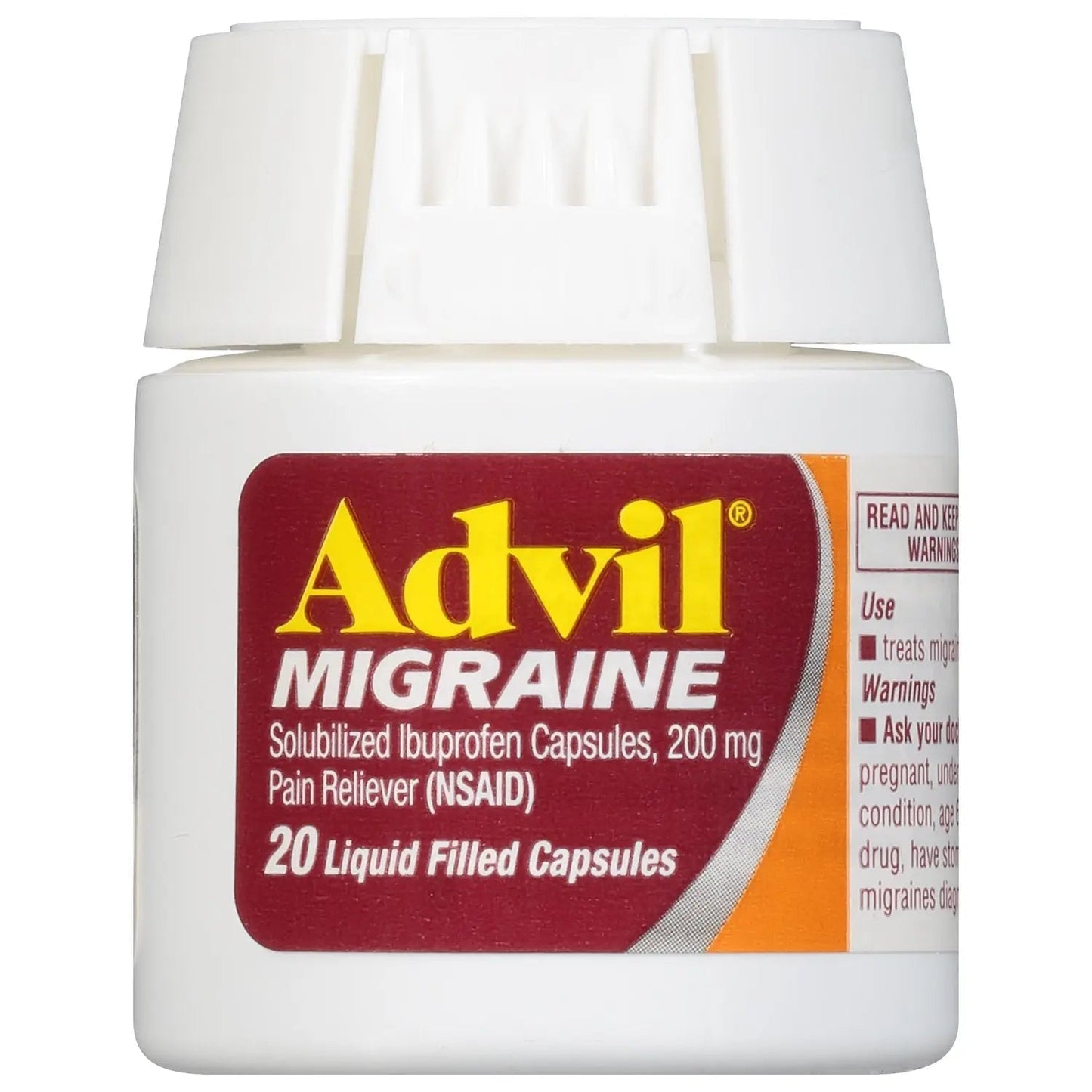 Advil Migraine Headache Relief, Ibuprofen Capsules with Ibuprofen 200mg for Migraine Relief, Nausea Relief and Light Sensitivity Relief - 20 Liquid Filled Capsules AdvilBuy Supplements Australia