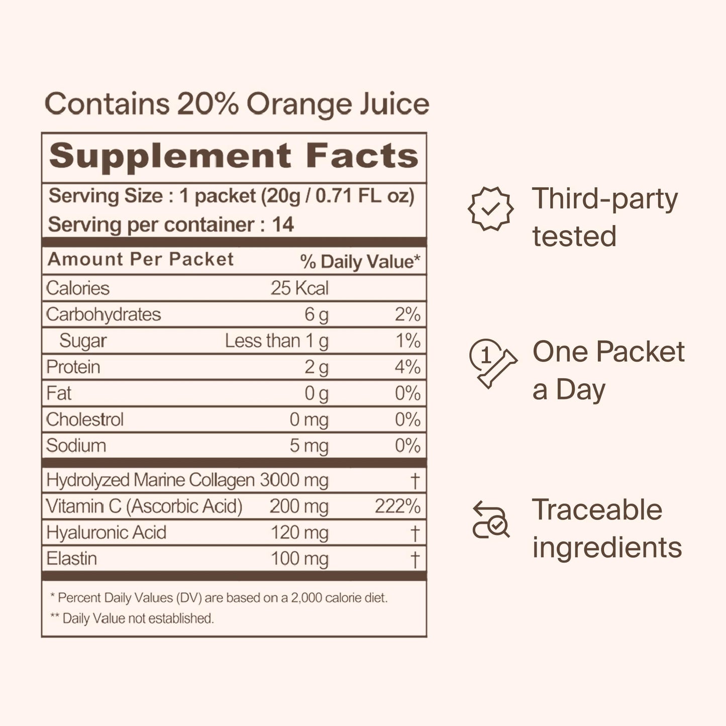 Ownist Triple Collagen Liquid Packets On-The-Go - Peptides with Hydrolyzed Marine Collagen, Elastin, Hyaluronic Acid and Vitamin for Healthy Skin - Orange Flavor - 14 Individual Stick Packs Ownist buy supplements Au