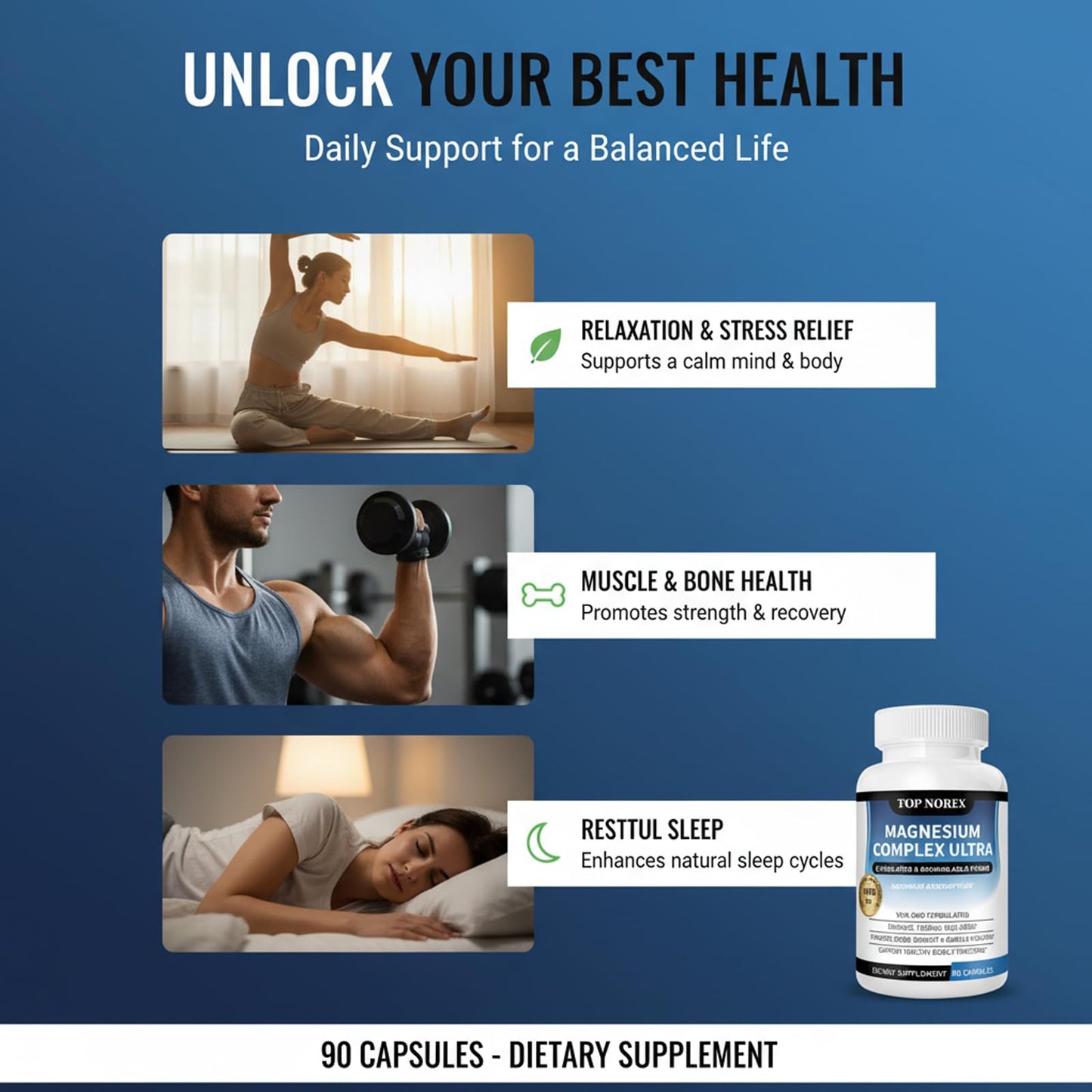 Top Norex Magnesium Complex Ultra - 8 Elemental 1000mg Magnesium Blend, Easy Absorption, 90 Capsules (1) Top Norex buy supplements Au
