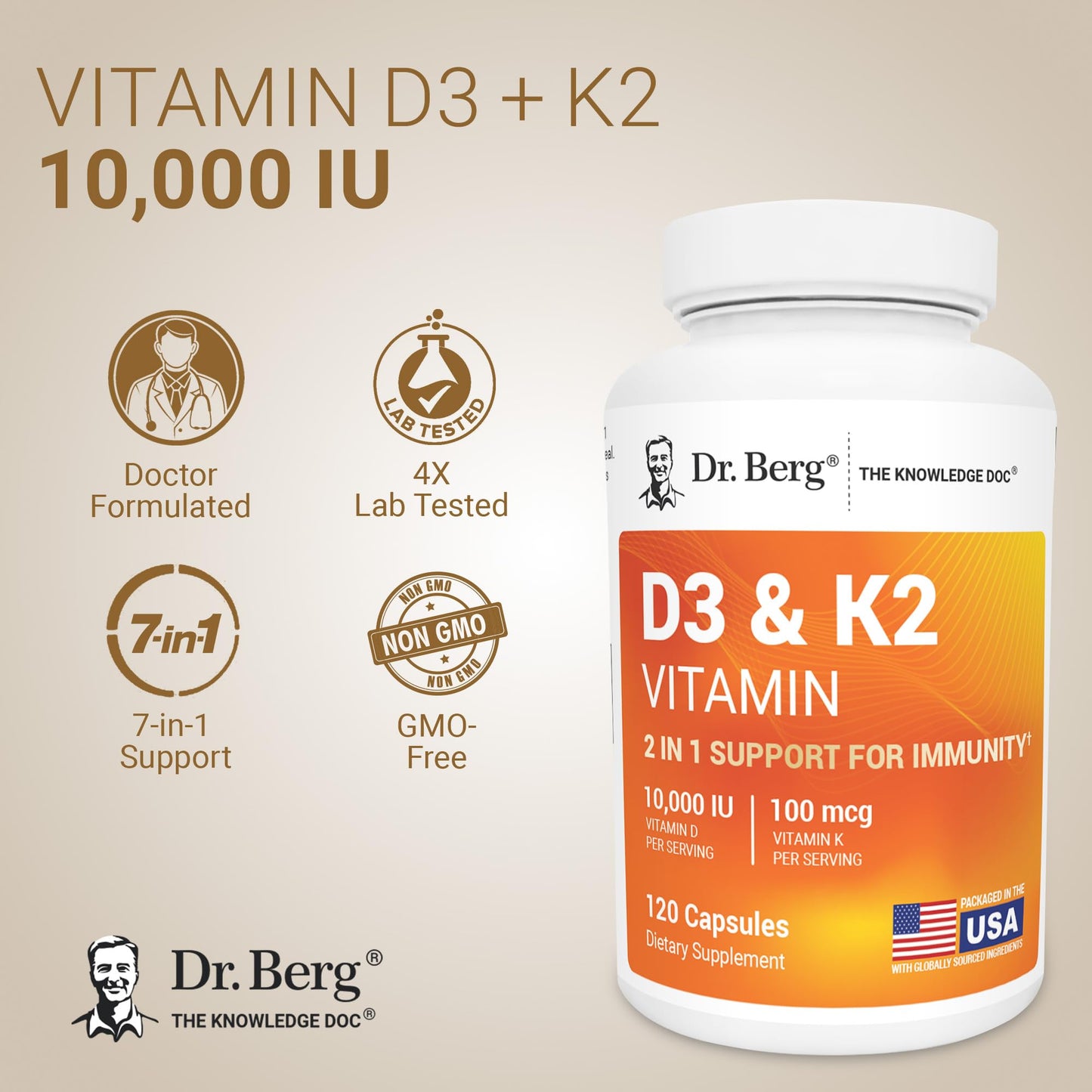 Dr. Berg Vitamin D3 & K2 10,000 IU + MK-7 – 120 Capsules – Immune, Bone & Heart Support* Supplement w/Magnesium, Zinc, B6 – 4X Lab-Tested – No Fillers – Non-GMO, cGMP, Formulated in USA Dr. Berg NutritionalsBuy Supplements Australia