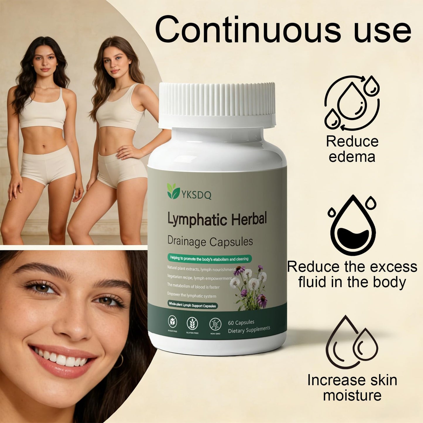 PKQLQ Lymph Drainage Capsules | Natural Detoxification Help Maintain the Healthy Fluid Balance of Both Women and Men, Promote Blood Virculation and Maintain Good Health. 60 Capsules (1) PKQLQ buy supplements Au
