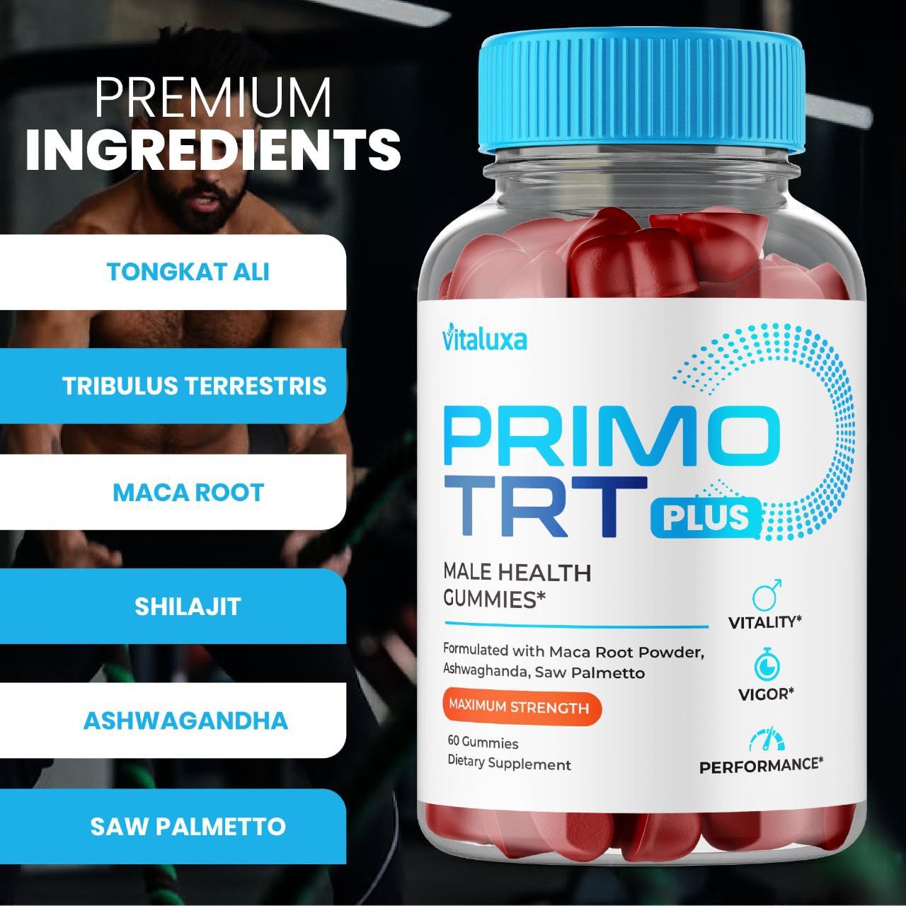 (2 Pack) Primo TRT Gummies, Primo TRT Advanced Performance Blend Supplement, PrimoTRT Try Prime Gomitas Maximum Strength for Males Support for Overall Health Wellness All Natural Ingredients (120 Ct) VitaluxaBuy Supplements Australia