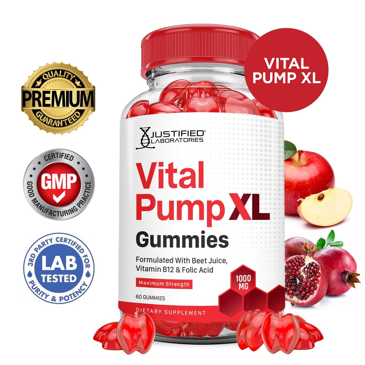 Justified Laboratories (3 Pack) Vital Pump XL Performance Gummies 1000MG Advanced Formula Vital PumpXL Formulated with Beet Juice ACV Pomegranate Beet Powder B12 Vegan Non GMO 180 Gummys Justified LaboratoriesBuy Supplements Australia