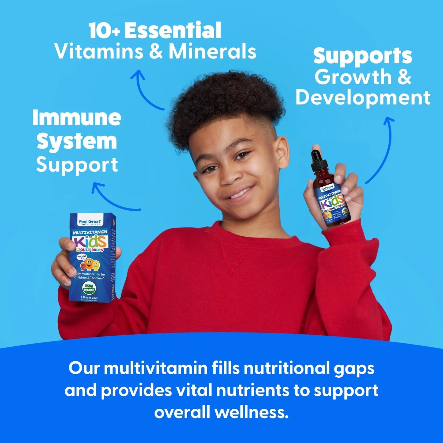 Feel Great Vitamins Organic Multivitamin Liquid Drops for Toddlers & Kids | Daily Essential Nutrients for Healthy Growth | The Feel Great Vitamin Company
