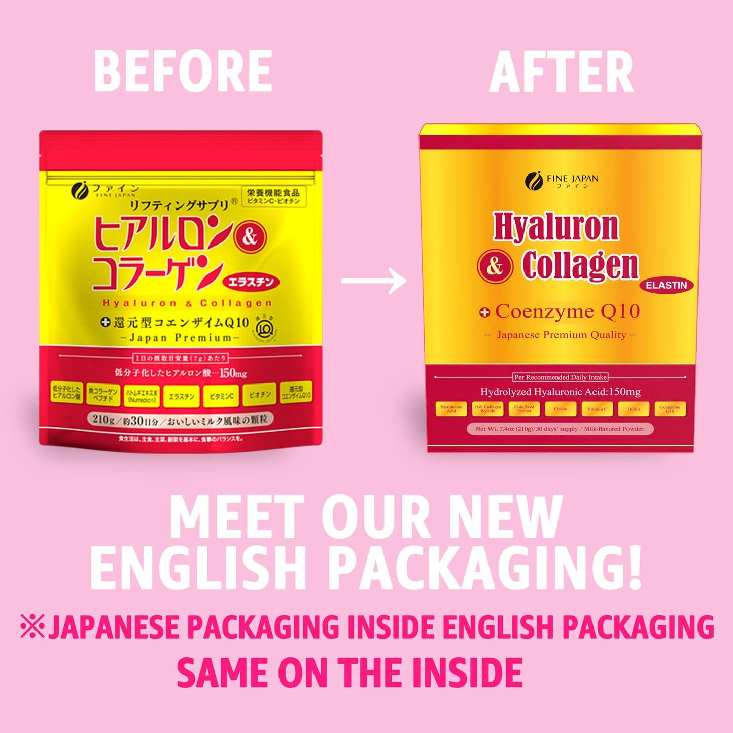 FINE JAPAN Premium Marine Collagen Powder with Hyaluronic Acid, CoQ10 & Elastin - Non-GMO - 30 Servings (210g / 7.4oz) Made in Japan FINE JAPAN buy supplements Au