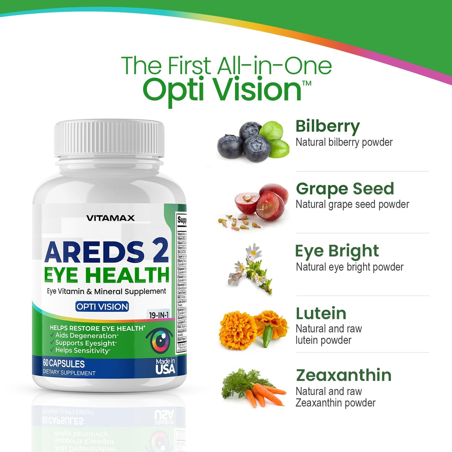 AREDS 2 Eye Vitamins - Lutein, Zeaxanthin, Bilberry, Astaxanthin Mineral Vision Supplement - Supports Eye Strain, Dry Eyes, Pressure, and Vision Health - Made in USA - 120ct VitamaxBuy Supplements Australia