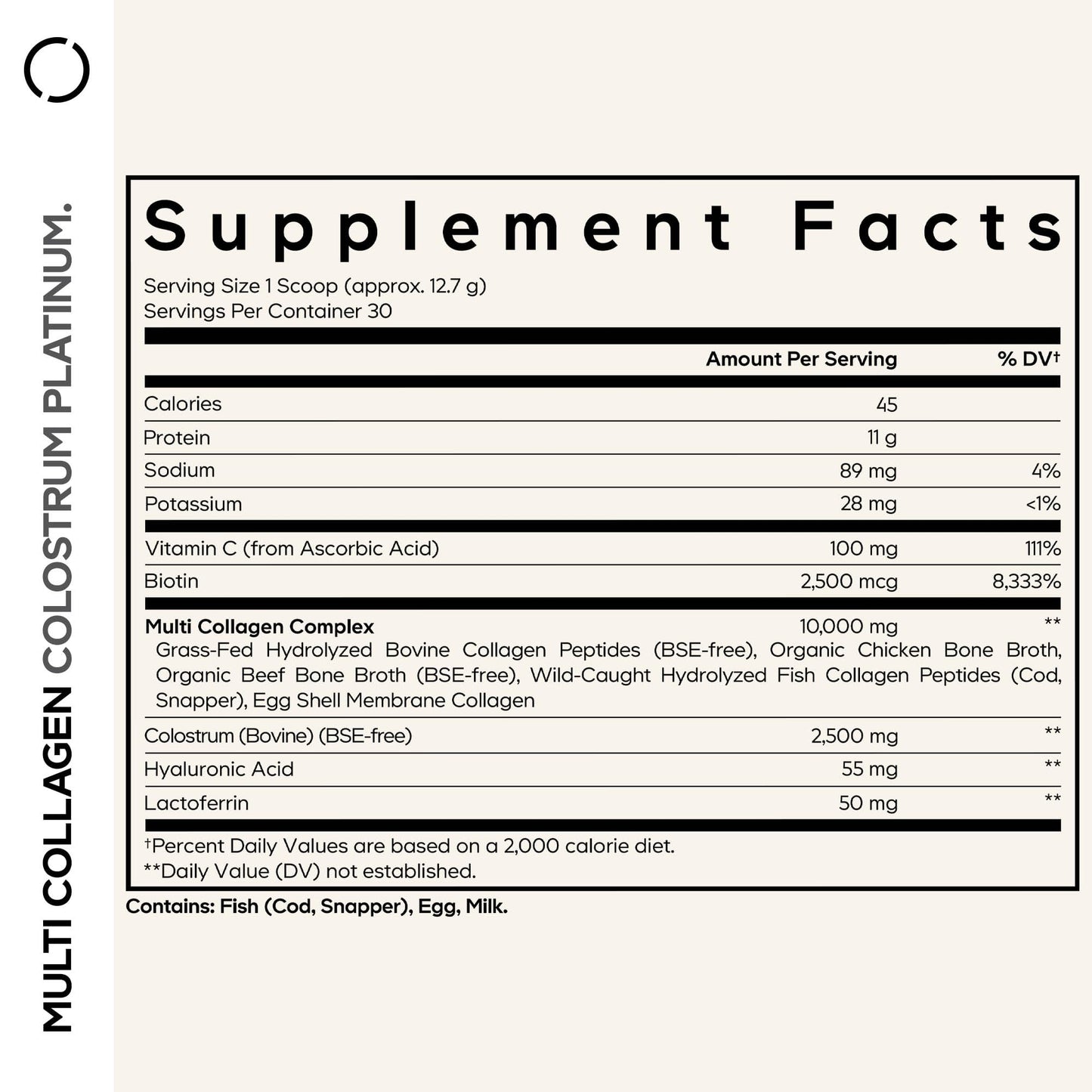 Codeage Multi Collagen Colostrum Powder Platinum - Hydrolyzed Grass-Fed Bovine Collagen Peptides, Grass-Fed Bovine Colostrum Supplement, Vitamin C, Biotin, Hyaluronic Acid, Lactoferrin - 13.4 Oz. CodeageBuy Supplements Australia