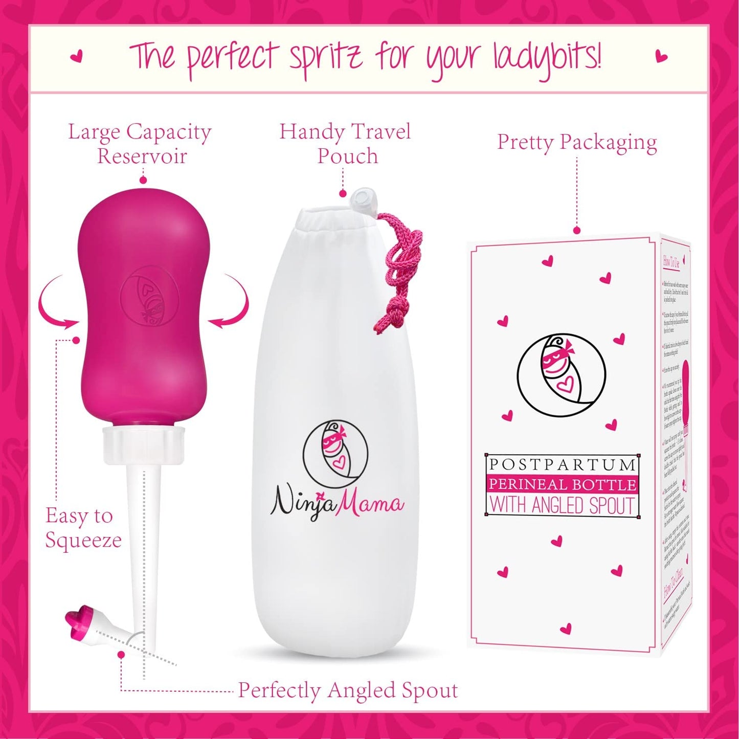 Ninja Mama Peri Bottle for Postpartum Care Post Partum Essentials for Pain Relief, Tears & Hemorrhoids After Birth Portable Perineal Bottle with Angled Spout Labor & Delivery Hospital Bag. (355ml) Ninja MamaBuy Supplements Australia