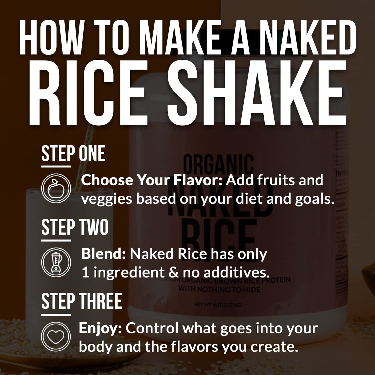 NAKED Rice 1Lb - Organic Brown Rice Protein Powder - Vegan Protein Powder, GMO Free, Gluten Free & Soy Free. Plant-Based Protein,
