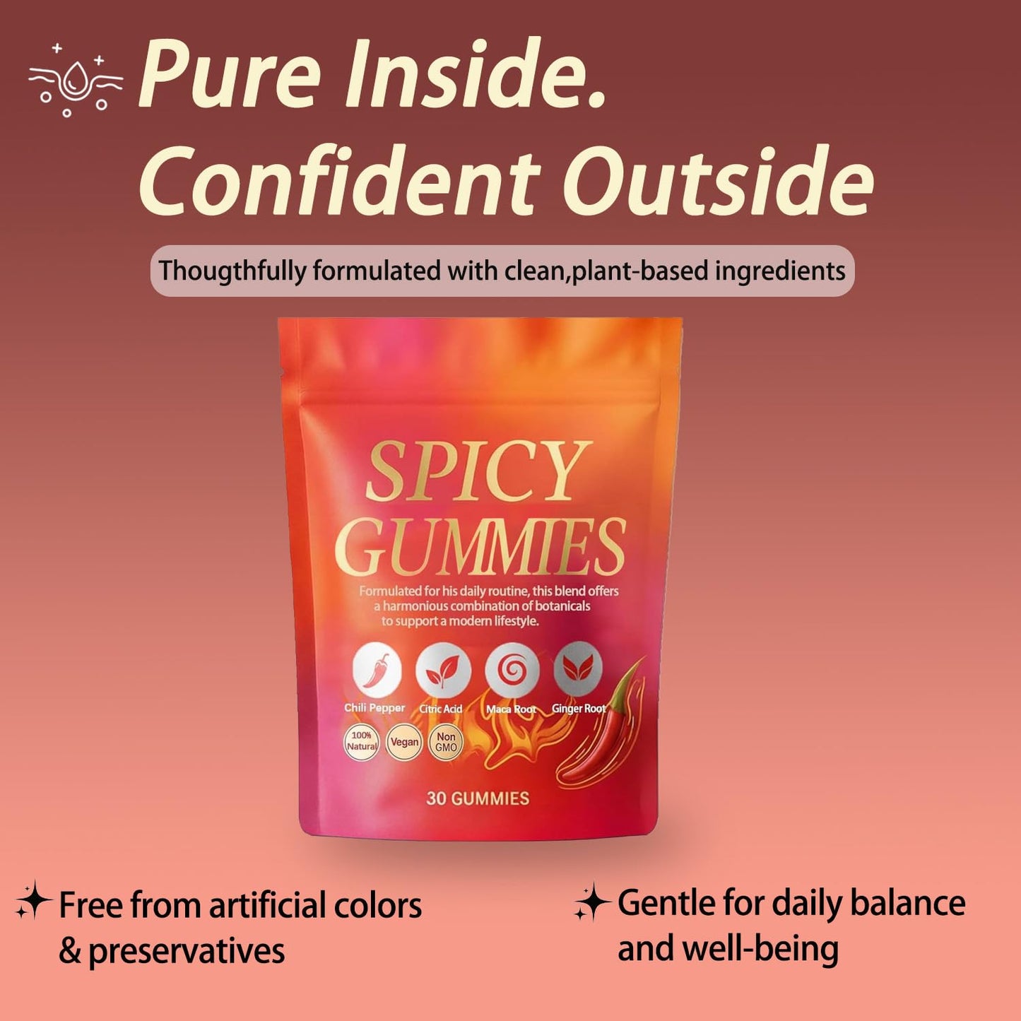 Spicy Gummy, Hot Peach Gummies – Natural Chili Flavor, Promote Calmness and Intimacy Wellness, 30 Gummies VoererhBuy Supplements Australia