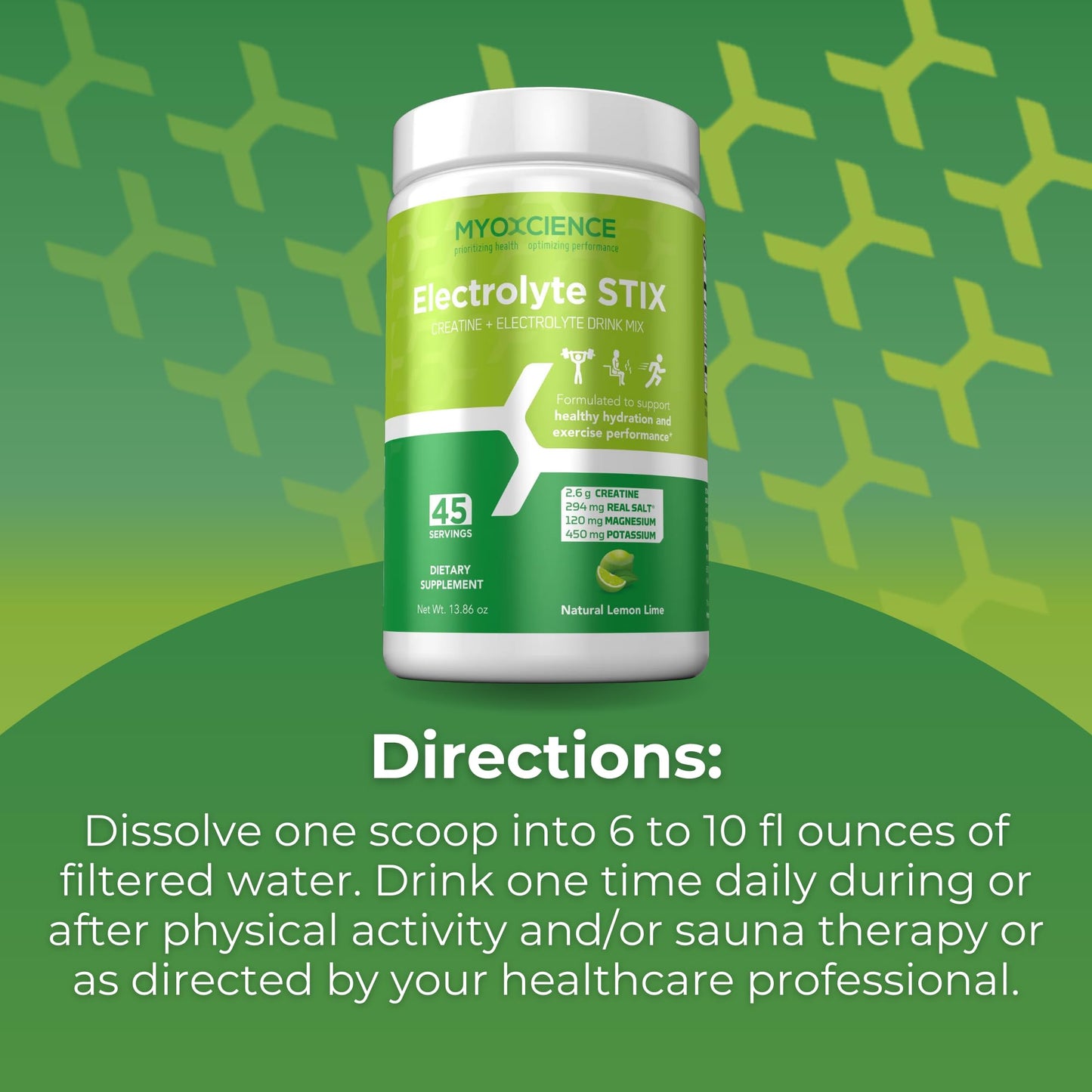 MYOXCIENCE Electrolyte STIX | Creatine Electrolyte Powder | Recovery from Exercise & Muscle Development w/Real Salt (Lemon Lime Flavor) (Jar 45 ct) MYOXCIENCE buy supplements Au