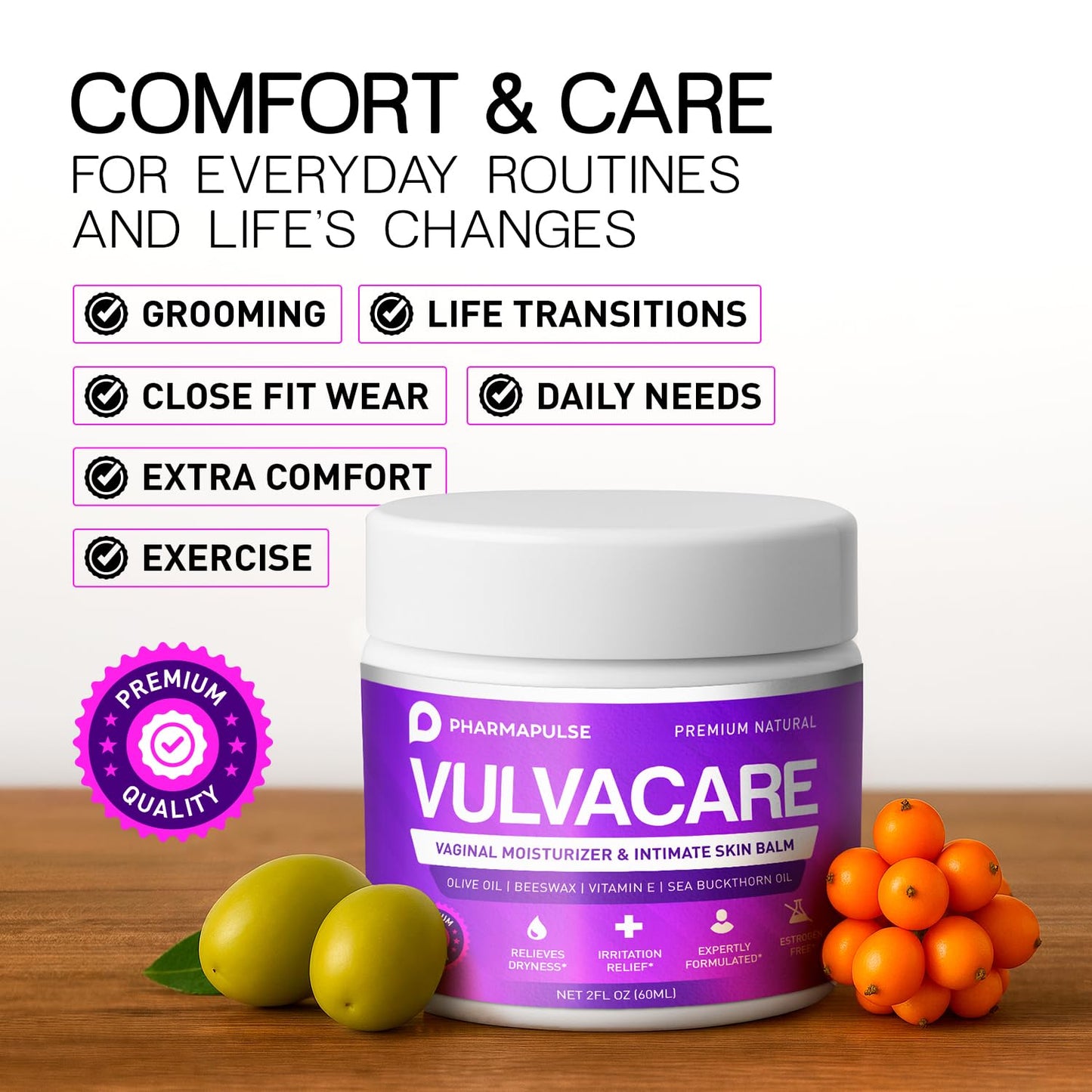 Pharmapulse Vaginal Moisturizer, Vulva Balm Cream, Intimate Skin Care, Menopause Support - Relieves Dryness, Itching, Burning, Redness, Chafing, Odor, Irritation - Estrogen Free 2oz Pharmapulse buy supplements Au