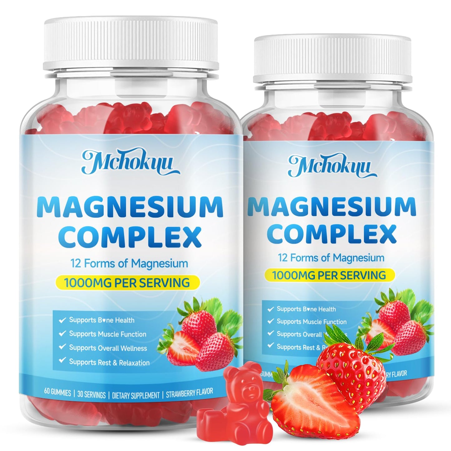 Magnesium Complex Gummies 1000mg | 12-in-1 Magnesium Complex Supplement with Glycinate, Citrate, Malate & Taurate Supports Muscle Function, Bone Health, Rest & Relaxation – Strawberry Flavor, 60 Count Mchokuu buy supplements Au
