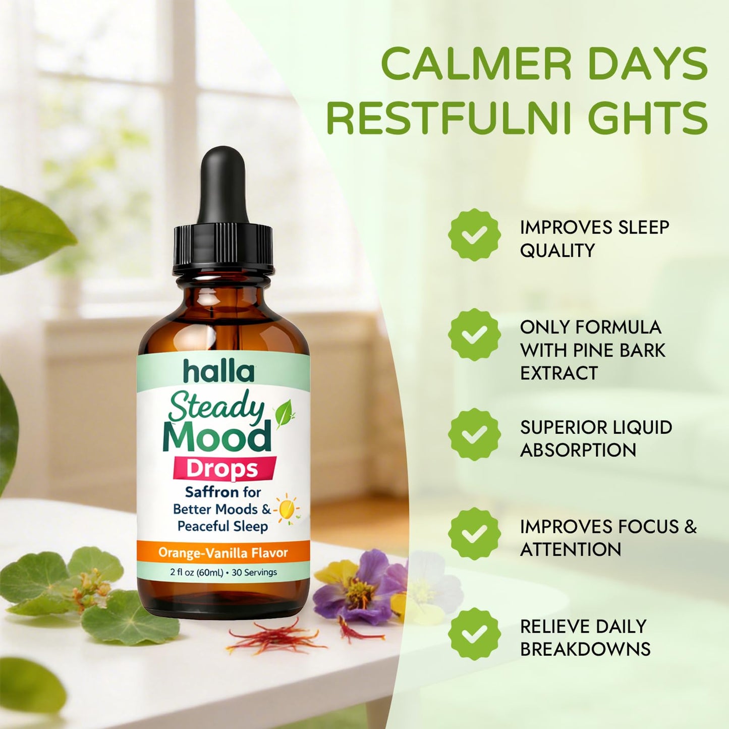 ReviveNerve Halla Steady Mood Drops, with Pine Bark Extract, Orange-Vanilla Flavor - Promotes Mood, Focus, Attention & Sleep Support - Liquid Drops(1pcs) ReviveNerveBuy Supplements Australia