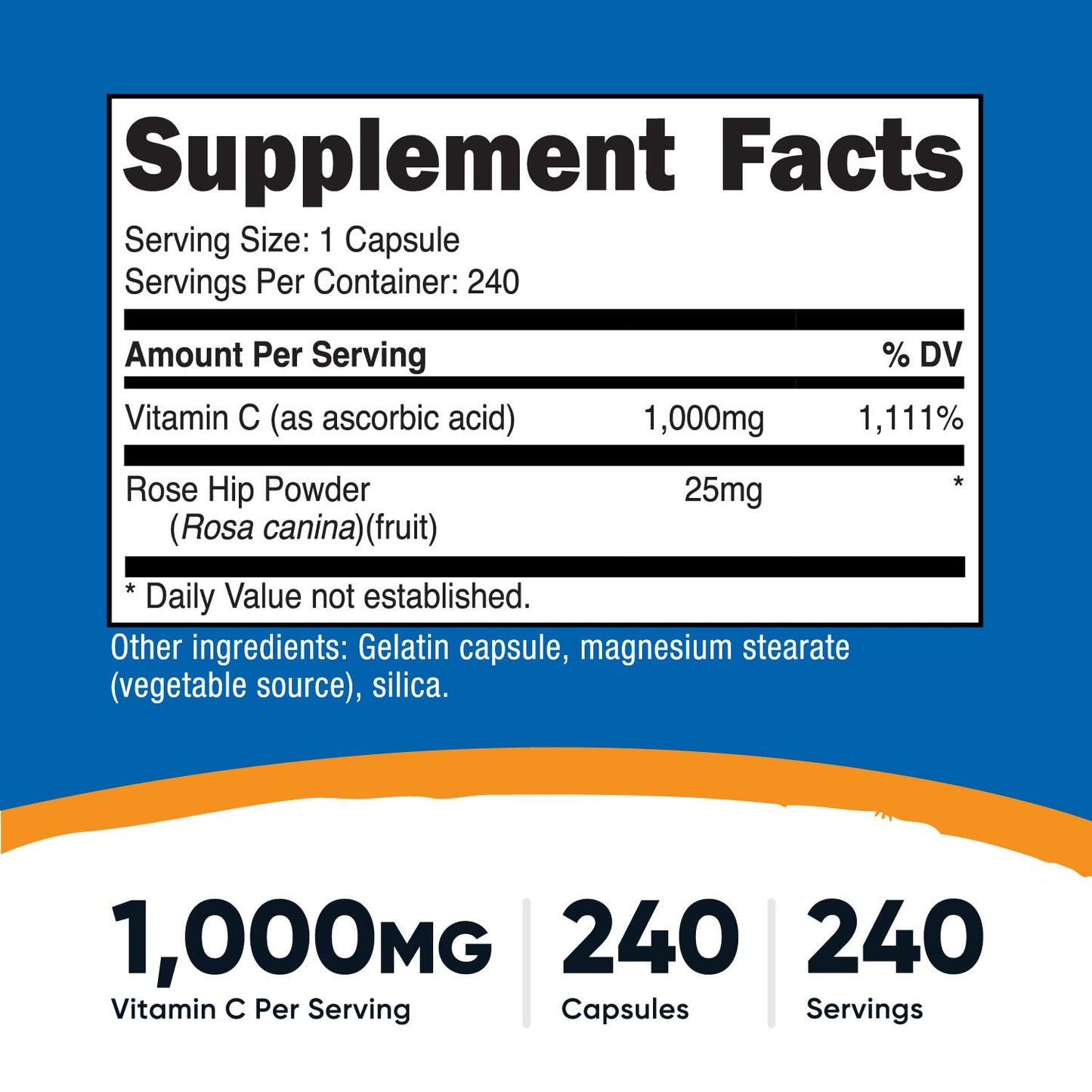 Nutricost Vitamin C with Rose Hips 1025mg, 240 Capsules - Vitamin C 1,000mg, Rose Hips 25mg, Premium