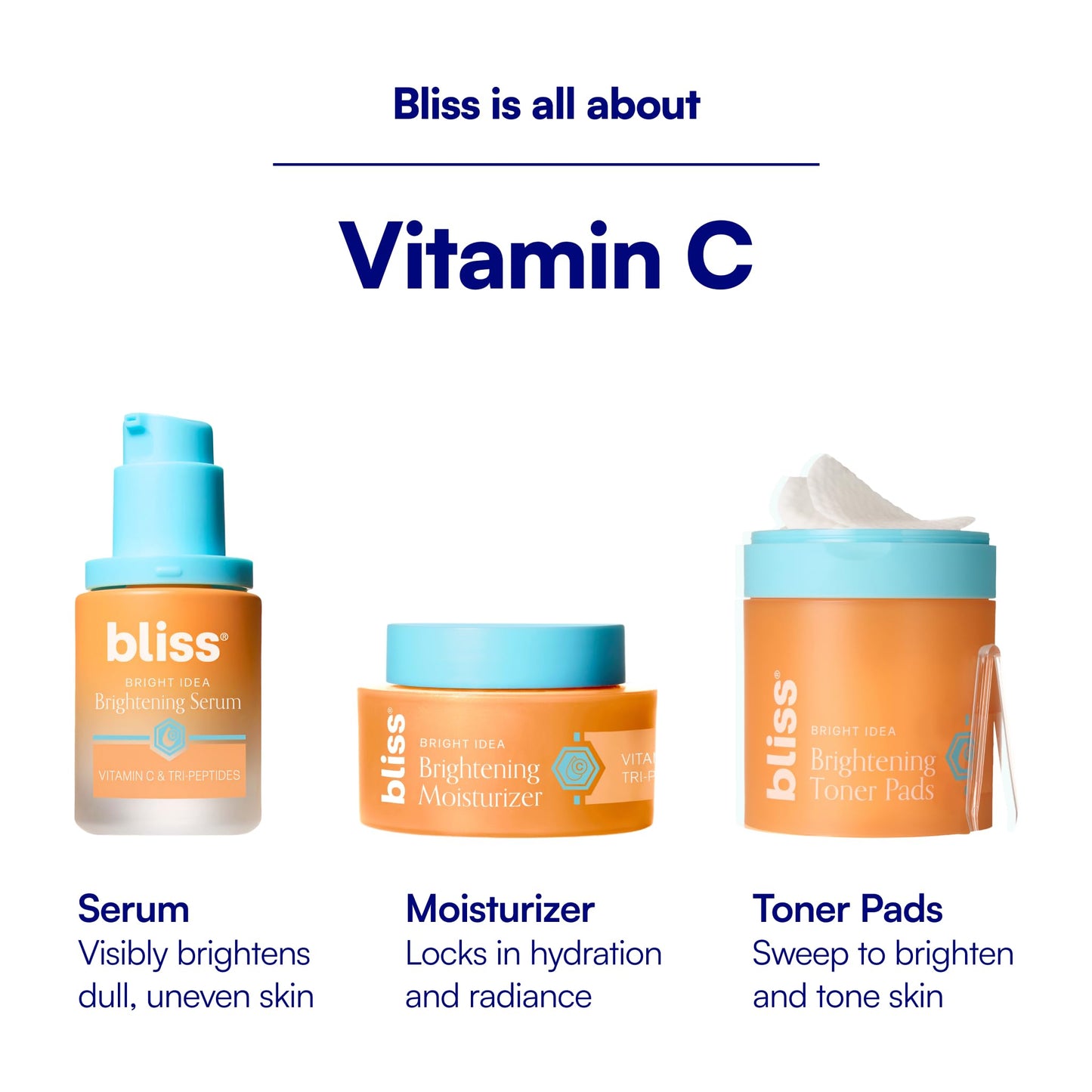 Bliss Vitamin C + Tri-Peptide Face Serum – Stabilized Vitamin C with Collagen-Boosting Peptide – Brightening Serum for Dark Spots, Fine Lines & Firmness – Hyaluronic Acid, Green Tea – 1 fl oz