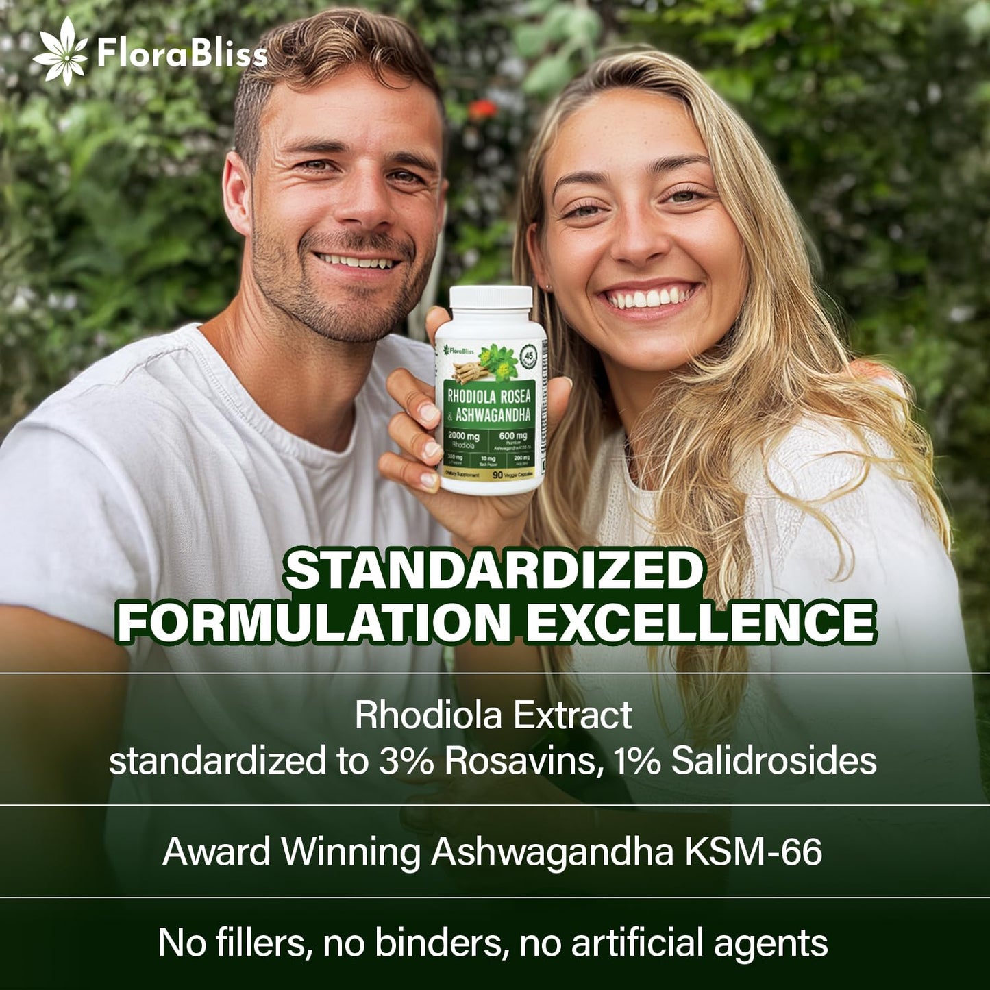 FloraBliss Rhodiola Rosea with Ashwagandha KSM-66, L-Theanine, Holy Basil & Black Pepper - 90 High Potency Vegan Capsules - 45-Day Supply FloraBlissBuy Supplements Australia