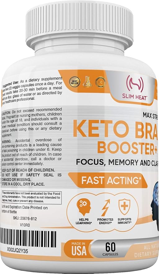 Keto Brain Booster - Brain Supplement - Focus, Concentration, Memory Neuro Supplement for Women & Men - Supports Learning, Energy, Immunity - All Natural, Non GMO, Made in USA - 60 Capsules Slim Heat buy supplements Au