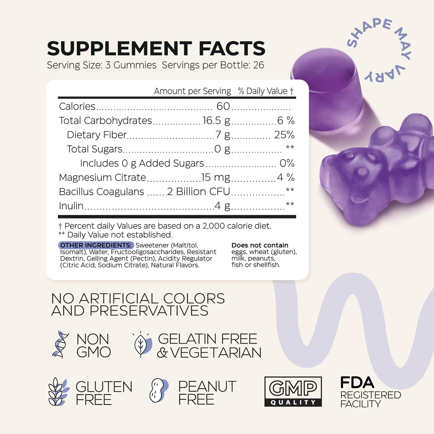 High Prebiotic Fiber Gummies for Women and Men 7G, 160 Pcs (2 Pack) - Natural Support - Beet FOS Fiber, Magnesium, Inulin, Probiotic - Gummy Supplement for Digestive Health - Sugar Free