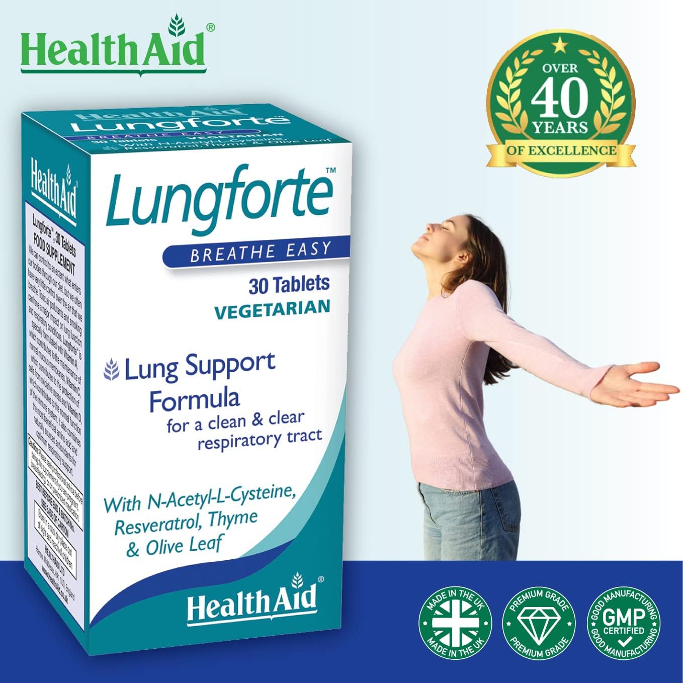 HealthAid LungForte 30 Tablets – Daily Antioxidant Lung Support with NAC, Resveratrol, Olive Leaf, Thyme & Vitamins A, C & D3 – Vegetarian, Non‑GMO HealthAidBuy Supplements Australia
