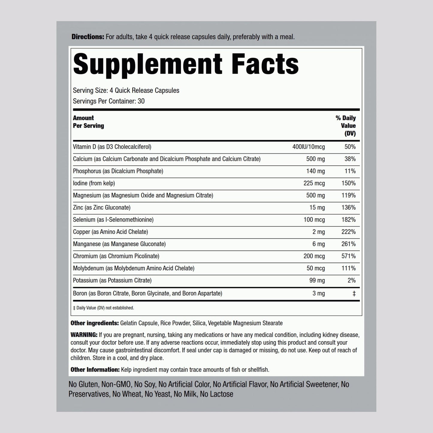 Piping Rock Mega Multi Mineral Chelated Supplement | 120 Capsules | for Men and Women | Iron Free | Non-GMO, Gluten Free Piping RockBuy Supplements Australia