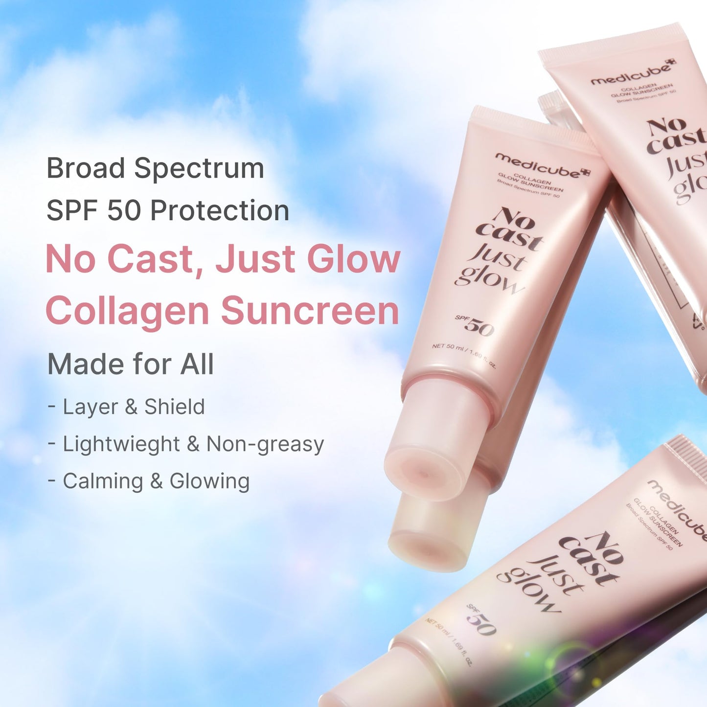 medicube No Cast Just Glow Collagen Sunscreen | SPF 50 Broad Spectrum Face Sunscreen