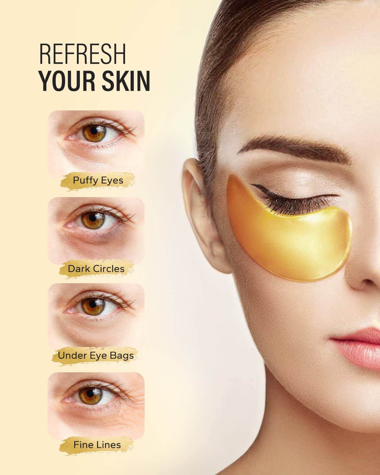 Maskiss 24k Gold Under Eye Patches (25 Pairs), eye mask, Collagen Skin Care Products