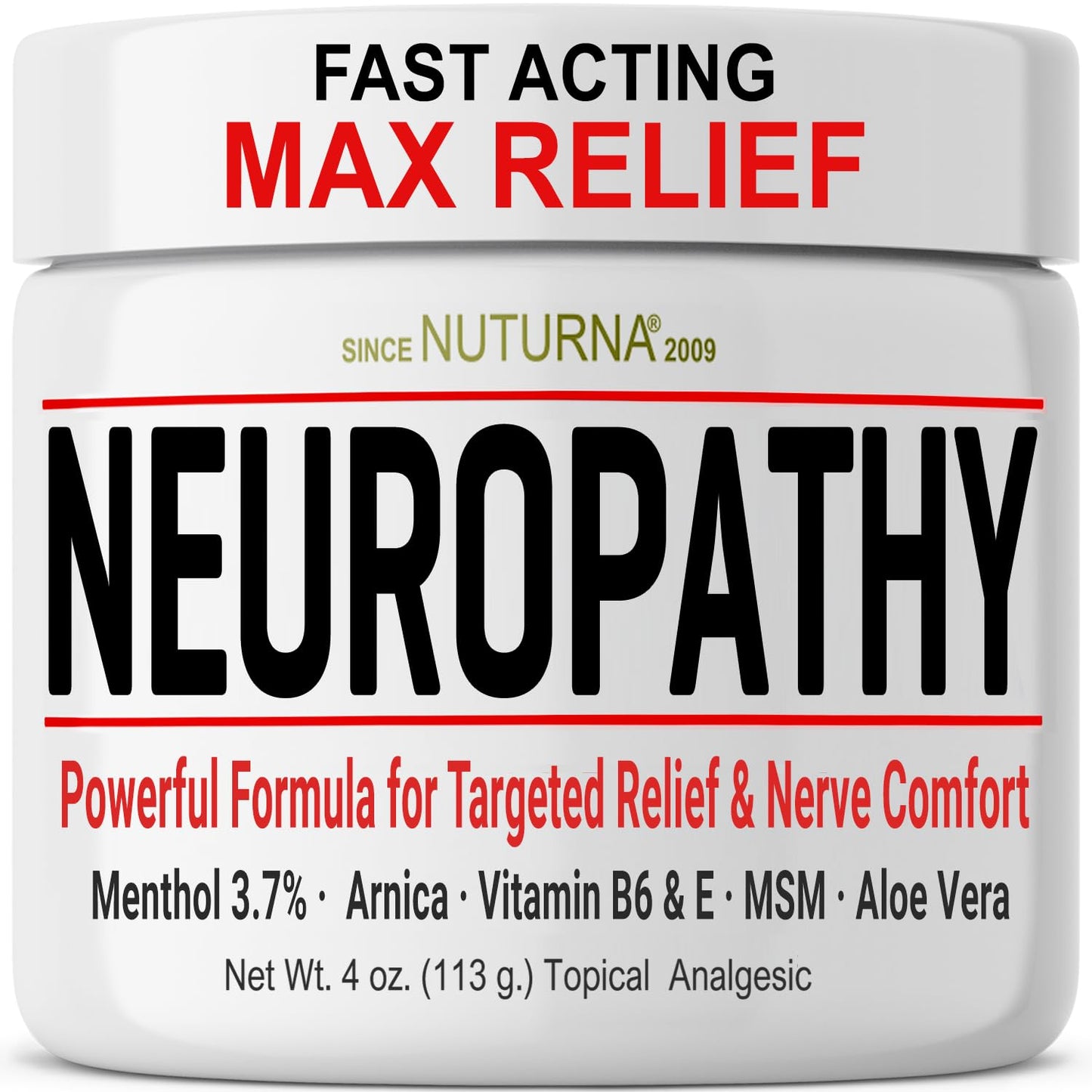 Neuropathy Nerve Relief Cream - Fast Acting Max Relief for Feet Hands Legs Toes Back - Ultra Strength Menthol Arnica Aloe Vera MSM, Soothing Natural Nerve Comfort Relief, 2 Oz NuturnaBuy Supplements Australia
