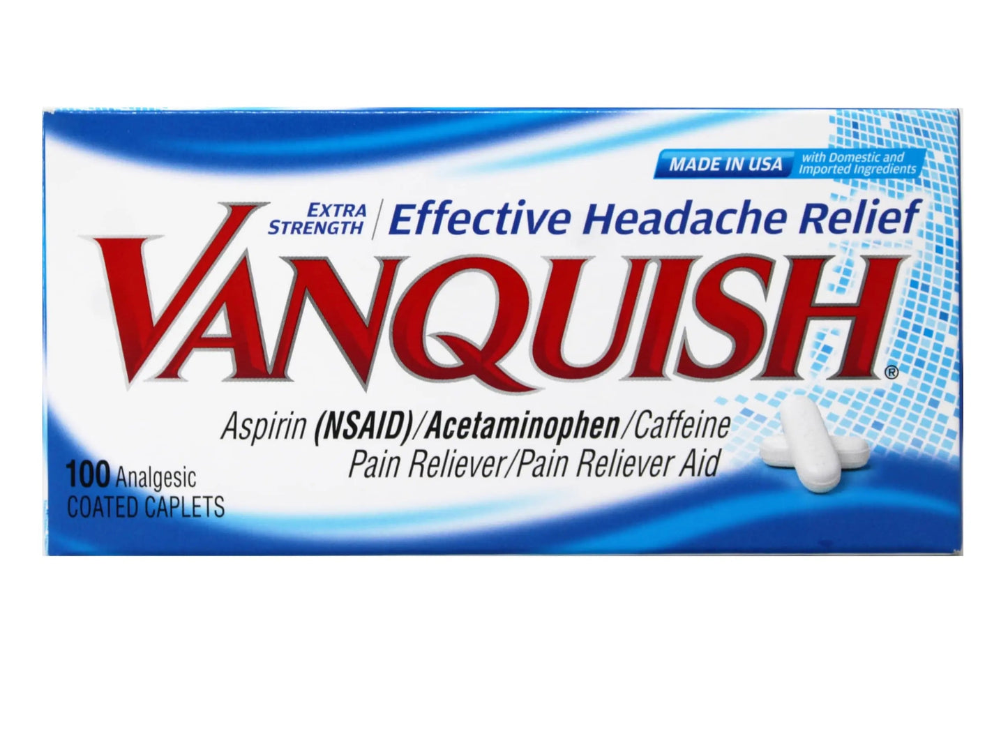 Vanquish Effective Headache Relief – Aspirin (NSAID), Acetaminophen, Caffeine, 100 Analgesic Coated Caplets - 3 Pack VanquishBuy Supplements Australia
