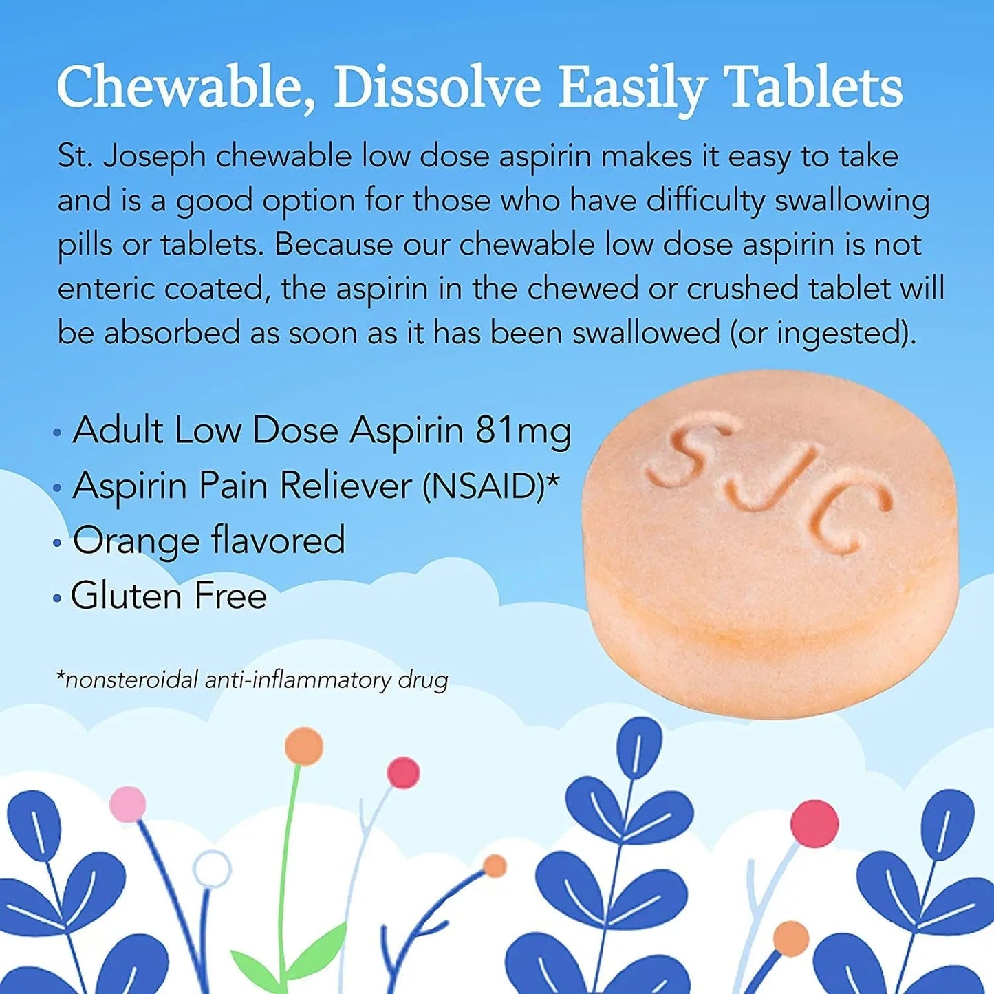 St. Joseph Orange Chewable 81mg Aspirin, 36 Tablets (Pack of 3) St. JosephBuy Supplements Australia