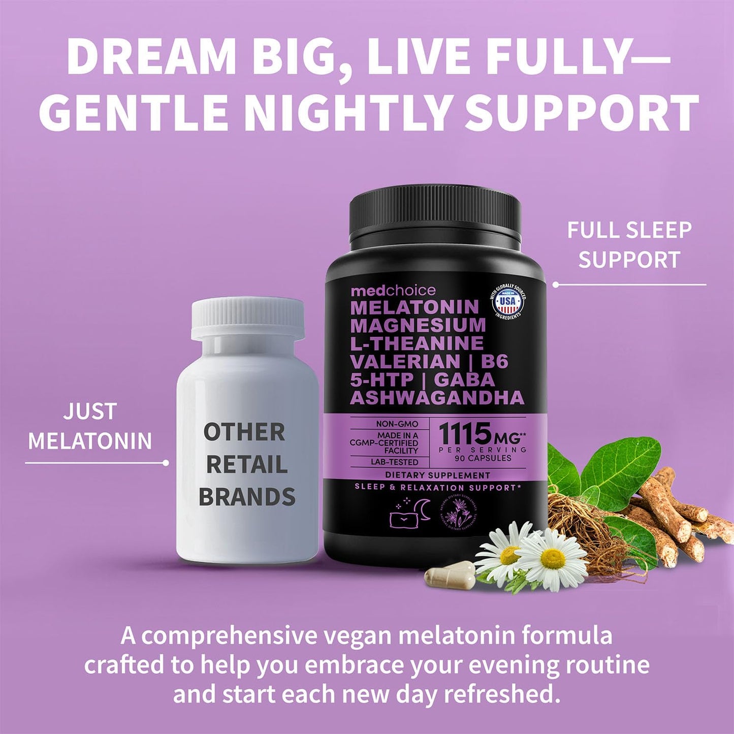 12-in-1 Melatonin Sleep Capsules - Natural Sleep Aids for Adults with Melatonin 5mg and Magnesium Glycinate 500mg, Sleep Aid with Ashwagandha, L Theanine, Valerian Root, GABA, 5-HTP (90ct, Pack of 1) MEDCHOICEBuy Supplements Australia