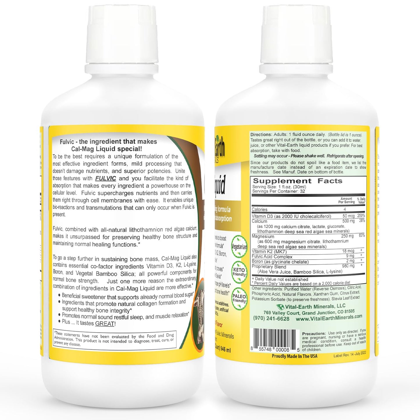 Vital Earth Minerals Bone & Wellness Support – Cal Mag Liquid + Super Multi, Liquid Multivitamins, MTHFR Support, 32 Oz Ea Vital Earth MineralsBuy Supplements Australia