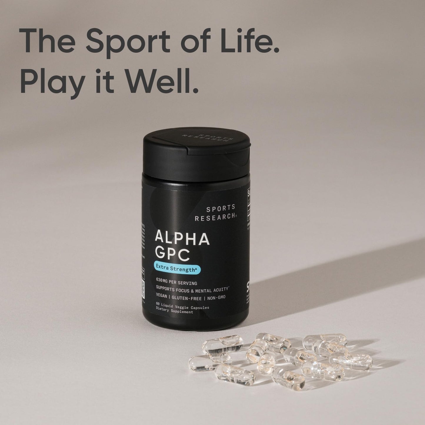 Sports Research® Alpha GPC 630mg (Extra Strength) - Bioavailable Source of Choline - Focus & Cognitive Support for Women & Men - Vegan Certified · Non-GMO · Gluten Free - 60 Liquid Capsules Sports Research buy supplements Au