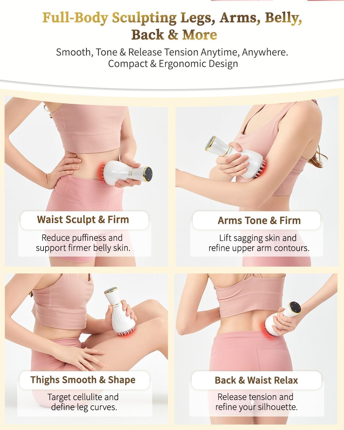 FEEJOY Lymphatic Drainage Massager & Massage Tool, Body Sculpting Machine & Fascia Blaster for Cellulite with Microcurrent, Light, Heat & Vibration, for Legs, Arms & Belly (White) FEEJOY buy supplements Au