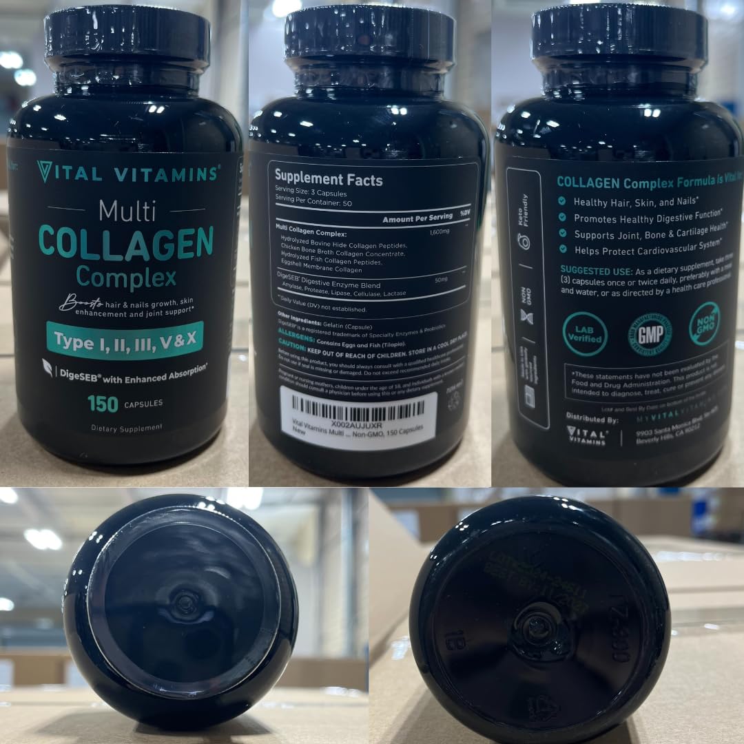 Vital Vitamins Multi Collagen for Women & Men - Type I, II, III, V, X - Grass Fed, Non-GMO - 150 Capsules Vital Vitamins buy supplements Au