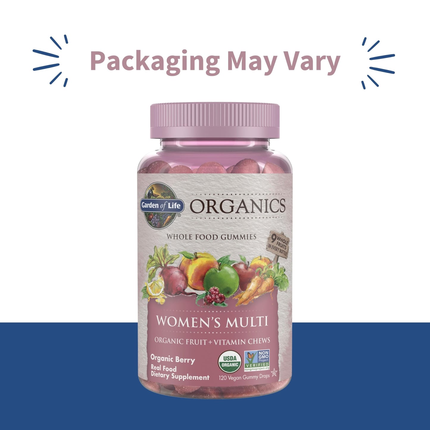 Garden of Life Organics Women's Gummy Vitamins - Berry - Certified Organic, Non-GMO, Vegan, Kosher Complete Multi - Methyl B12, C & D3 - Gluten