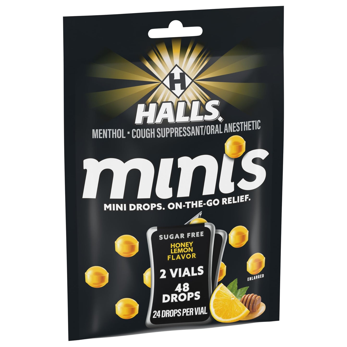Halls Minis Honey Lemon Flavor Sugar Free Cough Drops, 48 Drops