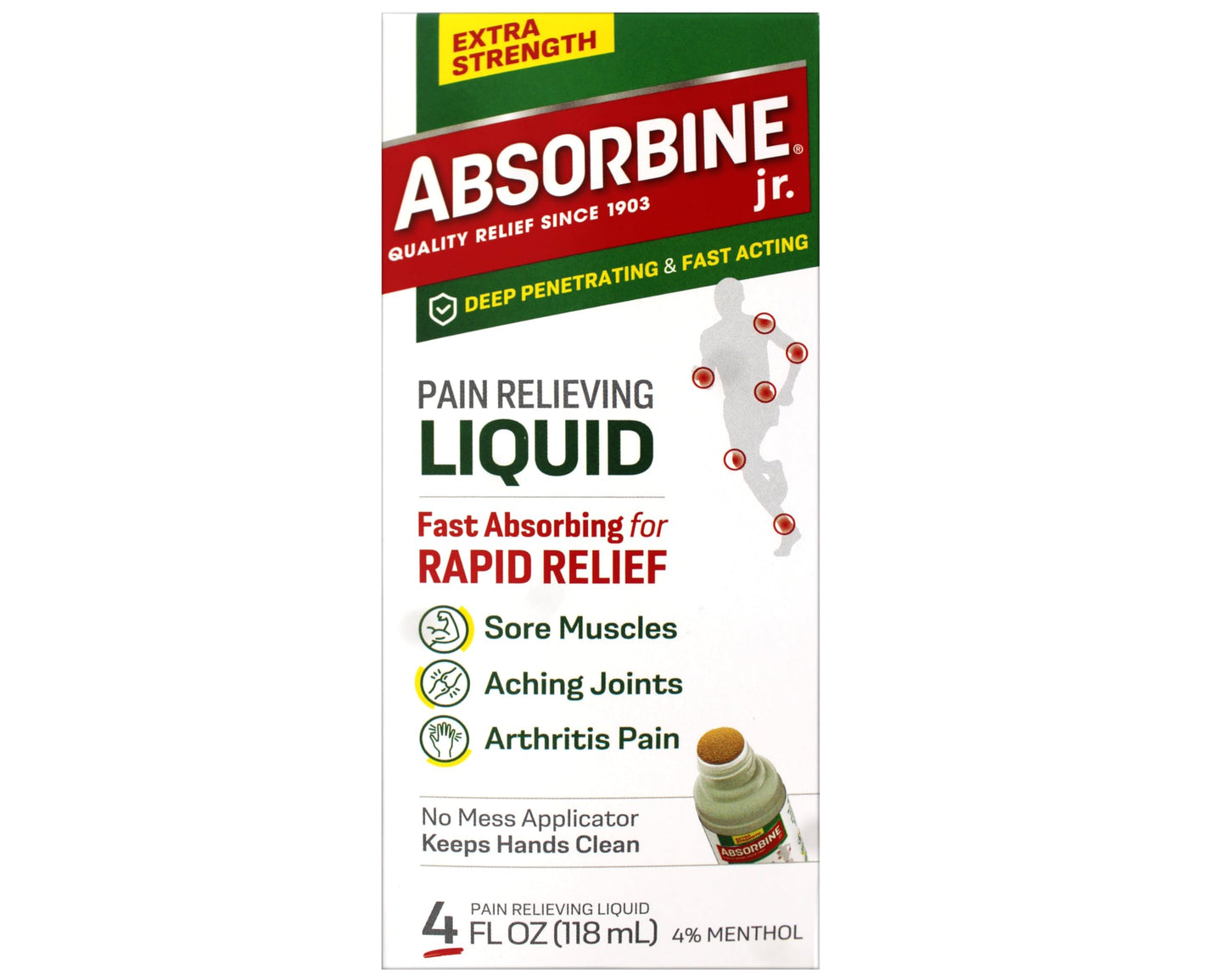 ABSORBINE JR. Extra Strength Pain Relieving Liquid, for Muscle, Joints, Arthritis Pain, with No-Mess Applicator, 4 Oz (Pack of 3) ABSORBINE JR.Buy Supplements Australia