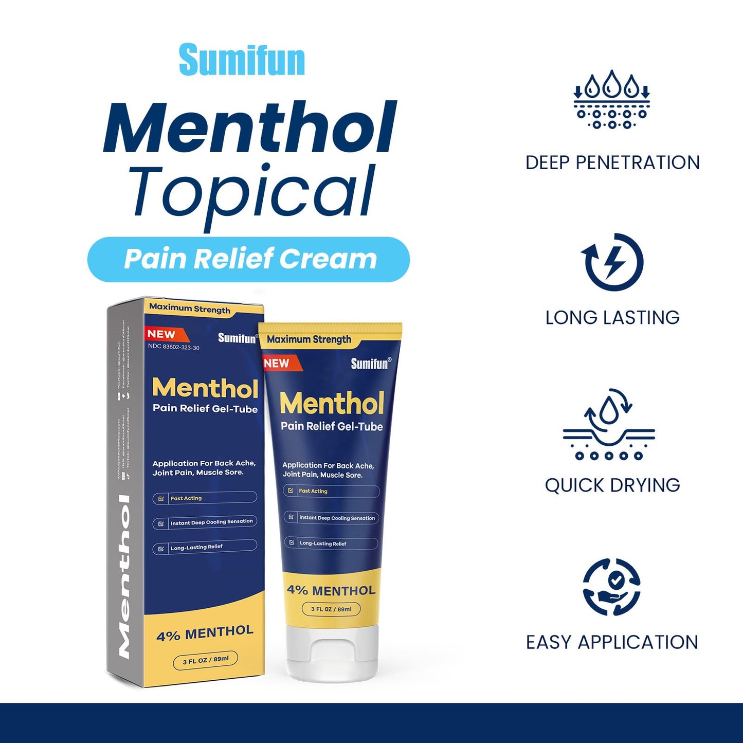Sumifun Menthol Pain Relief Gel-Tube-3 FL OZ Tube (Pack of 1)- for Knee & Lower Back Pain Relief, Sore Muscle Relief, Neck Pain Relief, Shoulder Pain Relief SumifunBuy Supplements Australia