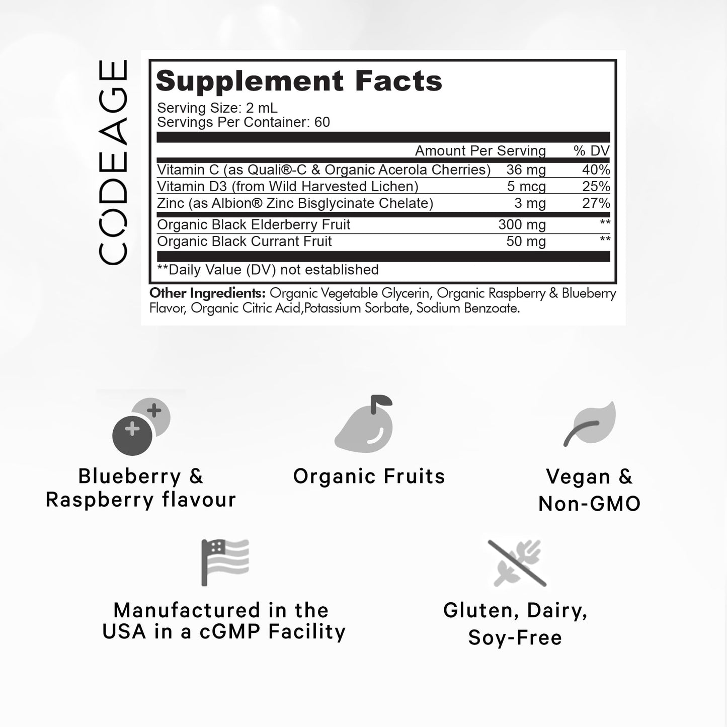 Codeage Elderberry Vitamins Pro - Organic Black Elderberry Liquid Drops - Vitamin C, D3, Zinc, Black Currant - 2-Month Supply - Black Sambucus Liquid - Supplement for Adults & Kids - 4 fl oz CodeageBuy Supplements Australia