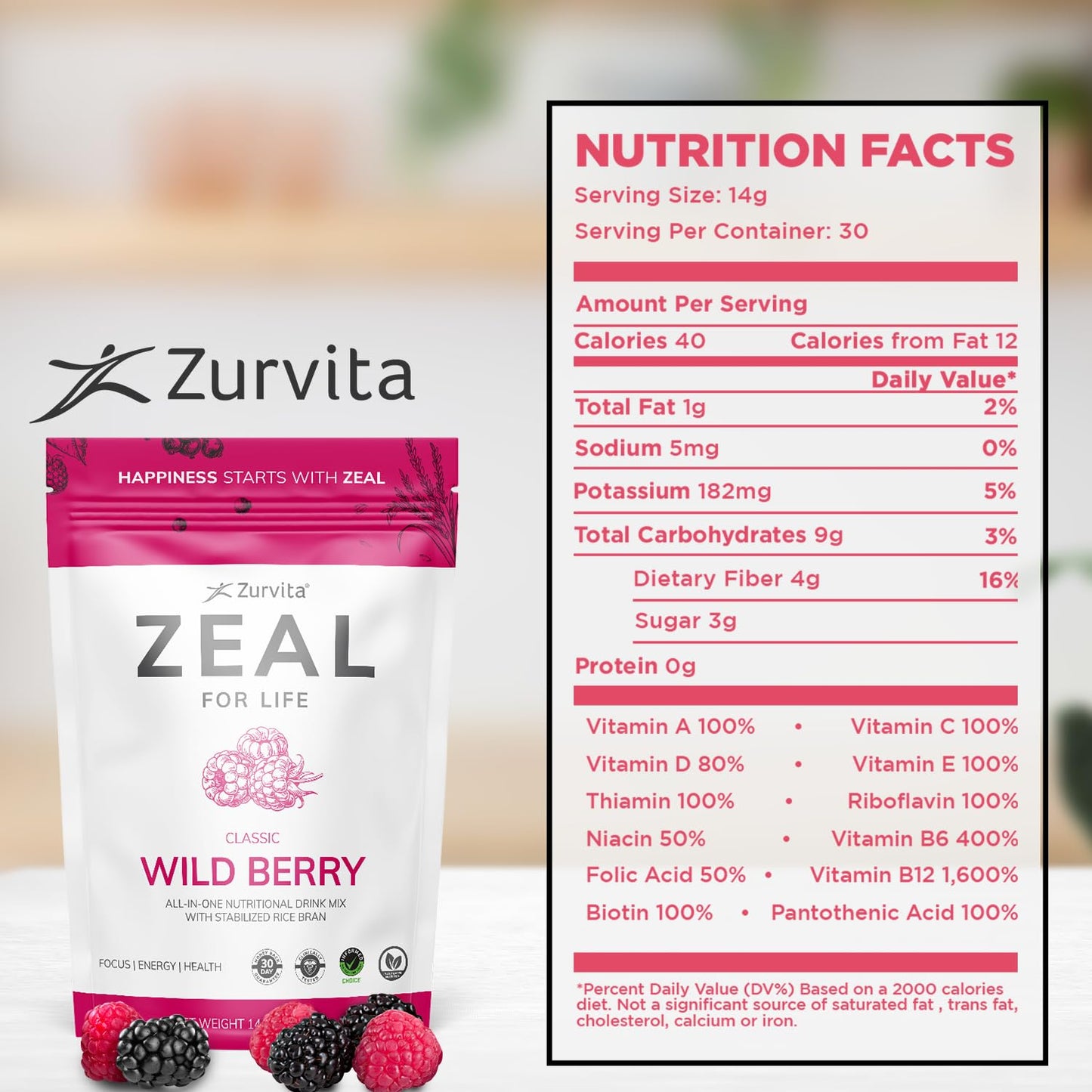 Zurvita - Zeal for Life 30-Day Wellness Bag - Wild Berry (Classic) - Nutritional Supplement for Vitality, Immunity, and Wellness - 420 Grams ZurvitaBuy Supplements Australia