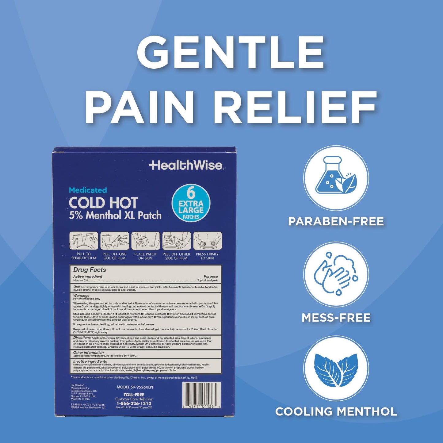 HealthWise Cold Hot Medicated Menthol XL Patch | 5% Menthol | Back and Large Areas | 5.51” x 9.84” | 6-Count | Paraben-Free | Soothes Minor Aches and Pains | Super-Size Relief HealthWiseBuy Supplements Australia