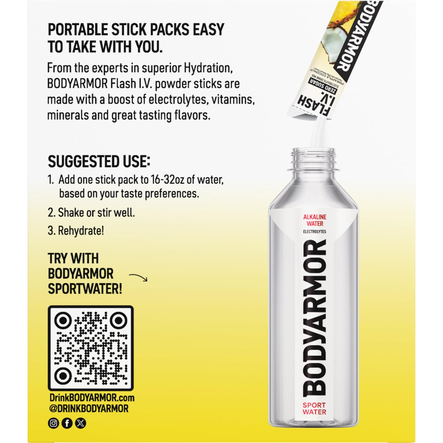 BODYARMOR Flash IV Electrolyte Packets, Strawberry Kiwi - Zero Sugar Drink Mix, Single Serve Packs, Coconut Water Powder (6 Count)