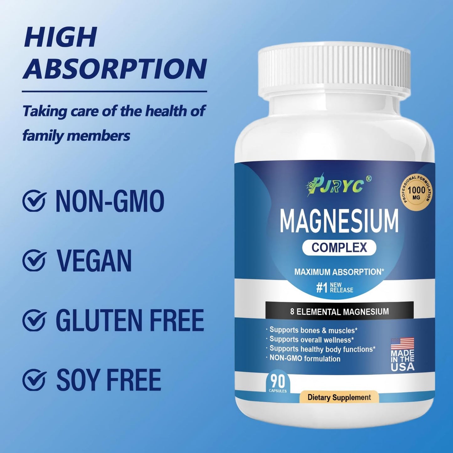 Magnesium Complex Supplement - 1000mg with 8 Magnesium Forms: Glycinate, Citrate, Malate, Taurate & Orotate - Supports Muscle Function, Bone Strength & Relaxation - Vegan, Non-GMO - 180 Capsules PJRYC buy supplements Au