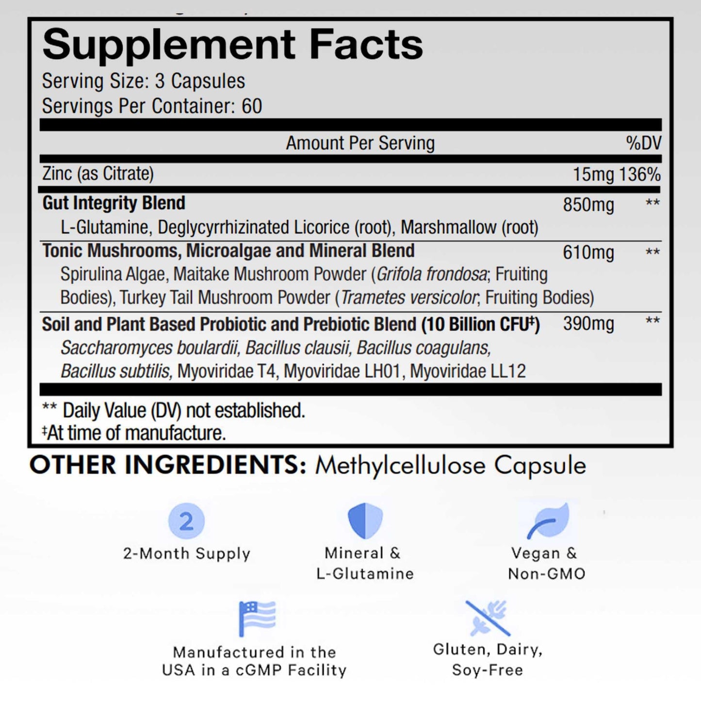 Codeage Gut Health Supplements Vegan Formula - L Glutamine, Zinc, Turkey Tail Mushroom Powder, Tonic Mushroom, Maitake, Micro Algae, Mineral, Licorice Root DGL - Probiotics, Prebiotics - 180 Capsules CodeageBuy Supplements Australia