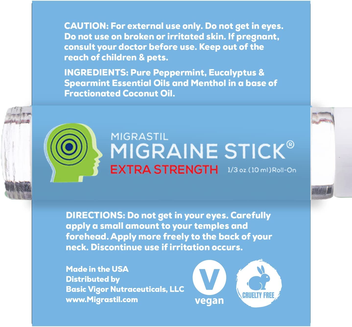 Basic Vigor Migrastil Extra Strength Migraine Stick Advanced Formula. Strong Aromatherapy Roll On with Menthol and Essential Oils. No Lavender. Made in The USA. Basic VigorBuy Supplements Australia